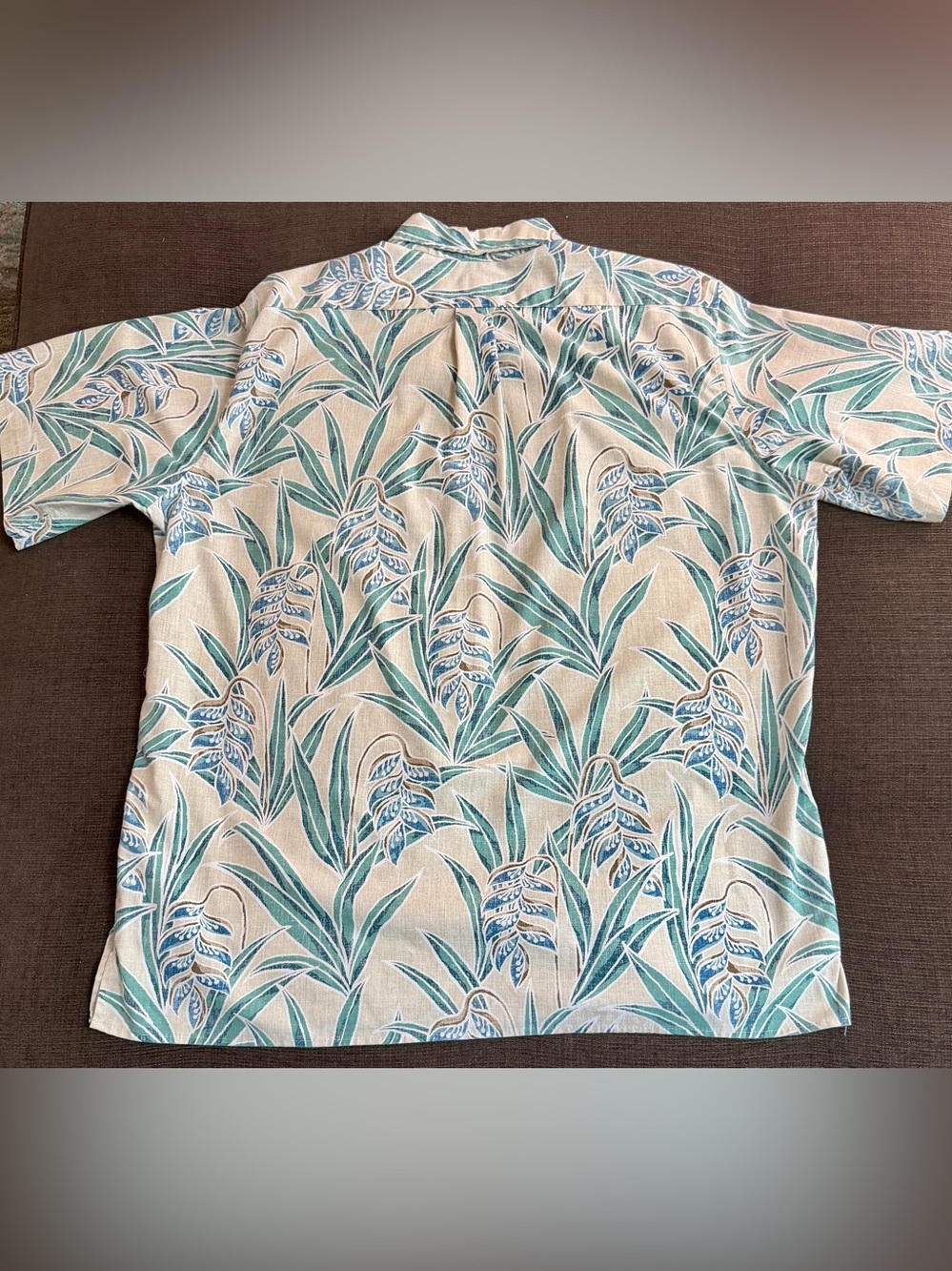 reyn spooner Beige Button-Up Shirt with Teal Leaf Print XXL - Picture 2 of 4